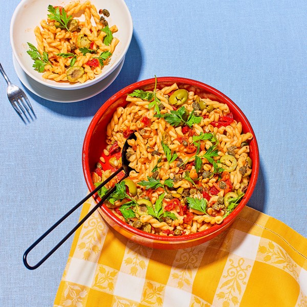 Lemony pasta salad with crisped capers