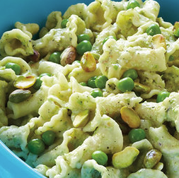 Lemony pea and pistachio pesto pasta salad