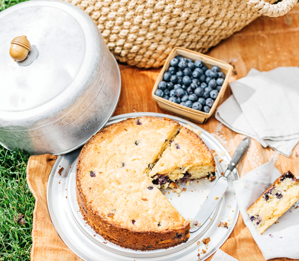 Lemony polenta cake with blueberries