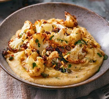 Lemony polenta with roasted cauliflower & capers