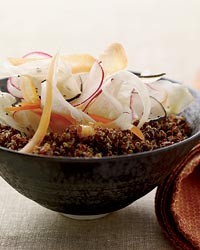 Lemony quinoa salad with shaved vegetables