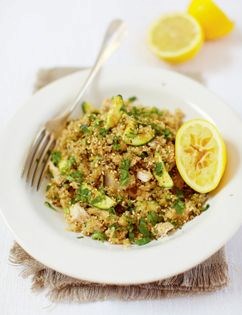 Lemony quinoa with shiitake, chicken and coriander