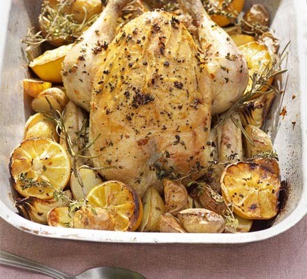Lemony roast chicken & potatoes