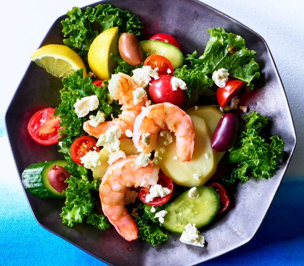 Lemony shrimp, kale & potato salad