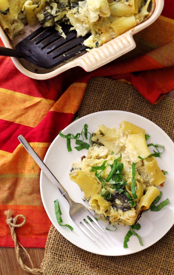 Lemony spinach and artichoke baked ziti