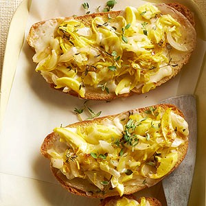 Lemony squash and provolone dinner toast