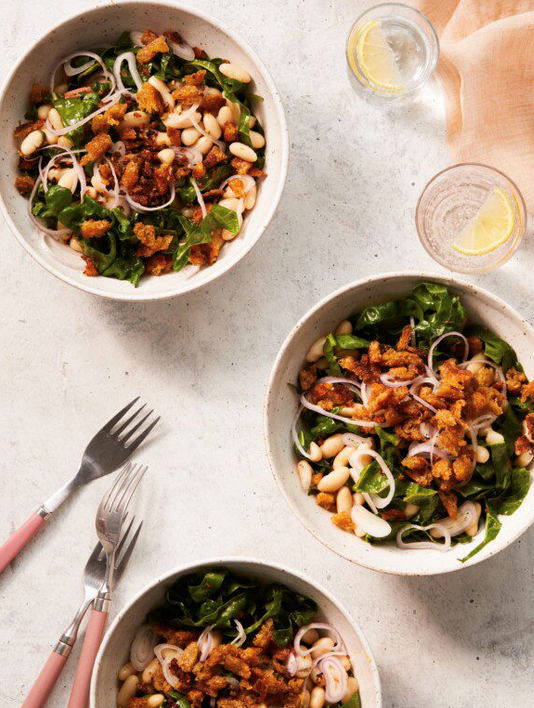 Lemony Swiss chard salad with white beans and garlic bread crumbs