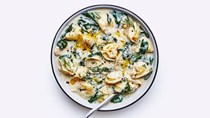 Lemony tortellini soup with spinach