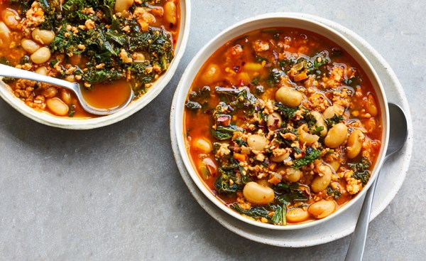 Lemony white bean soup with turkey and greens [Melissa Clark]