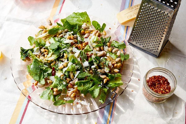 Lemony white beans and escarole with anchovy and Parmesan