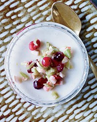 Lemony yogurt custards with cranberry-apple salad
