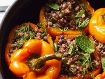 Lentil- and herbed rice-stuffed peppers