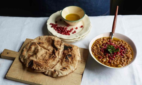 Lentil & aubergine stew with pomegranate molasses (Rummaniyeh)