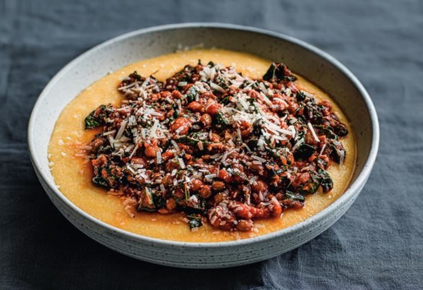 Lentil & 'nduja ragù with buttery polenta