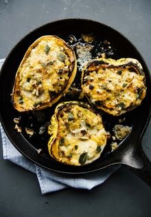 Lentil + pecan filled acorn squash w/sage fried brown butter