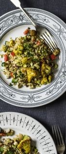 Lentil and apricot pilaf with spiced cauliflower