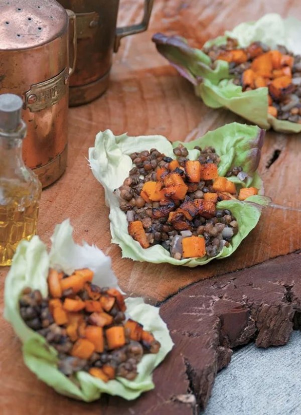 Lentil and butternut lettuce cups