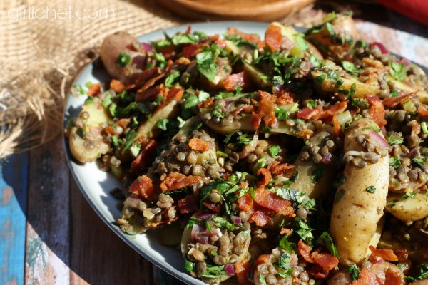 Lentil and fingerling potato salad w/ warm bacon dressing