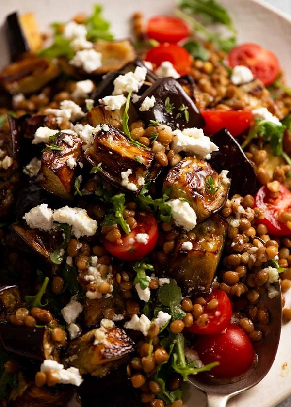 Lentil and roasted eggplant salad