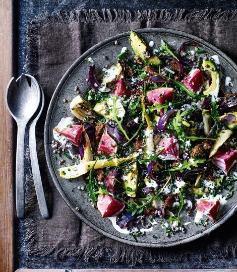 Lentil and roasted vegetable salad with buttermilk dressing