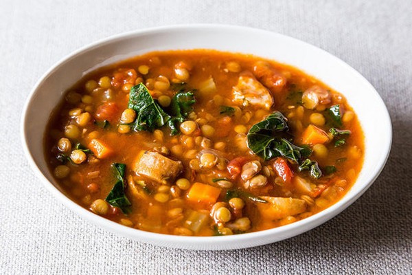Lentil and sausage soup with kale