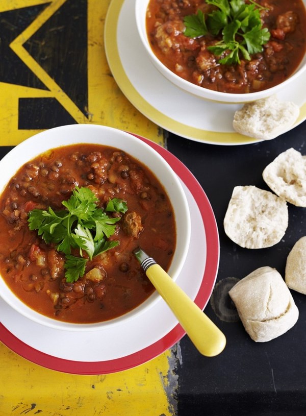 Lentil and spicy sausage soup
