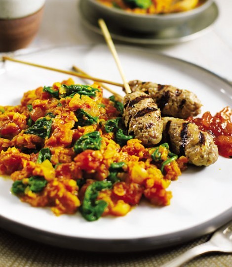 Lentil and tomato dhal with lamb koftas