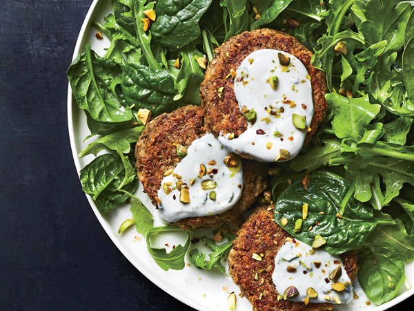Lentil cakes with mint yogurt