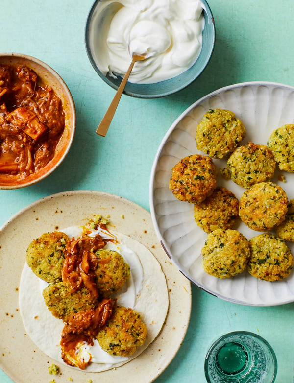 Lentil dumpling wraps with rhubarb pickle