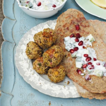 Lentil falafel with buckwheat flatbreads