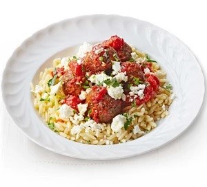 Lentil meatballs with orzo & feta