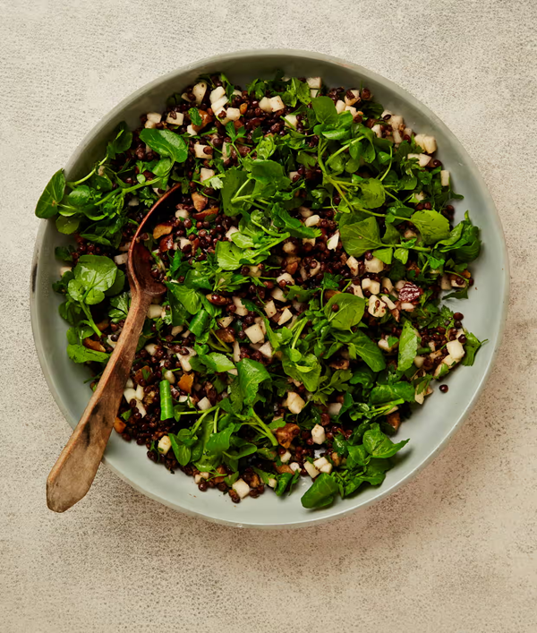 Lentil, pear and chestnut salad