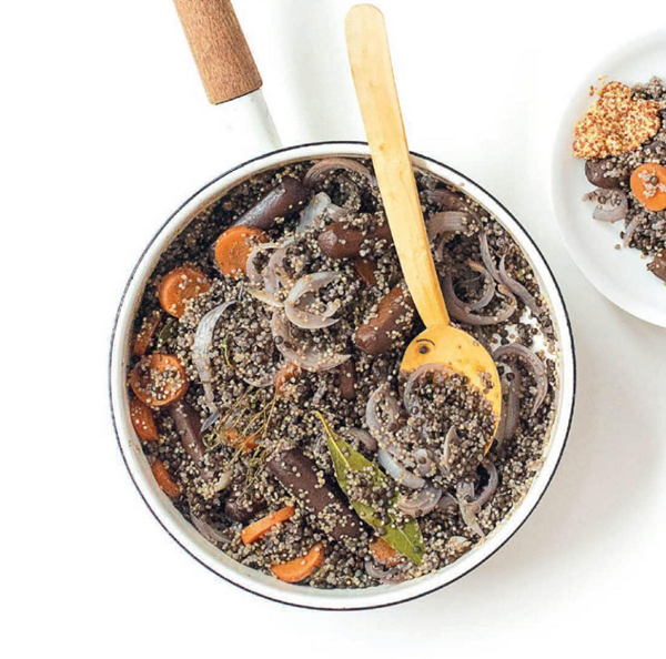 Lentil, quinoa and sausage stew
