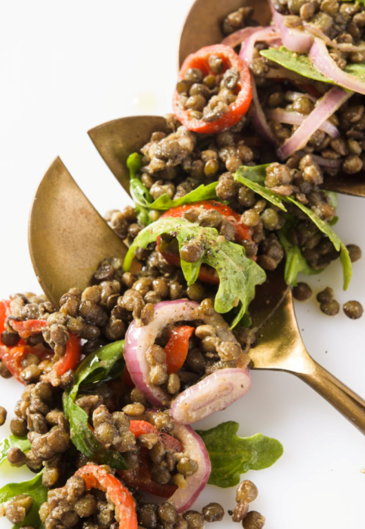 Lentil salad with arugula & pickled sweet peppers