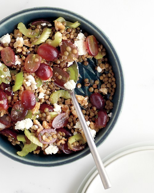 Lentil salad with grapes and feta