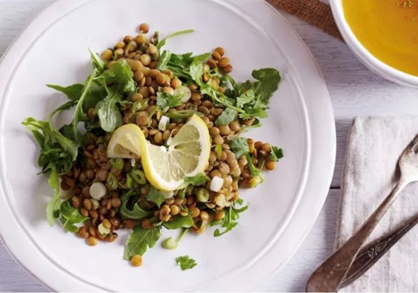 Lentil salad with lemon and fresh herbs