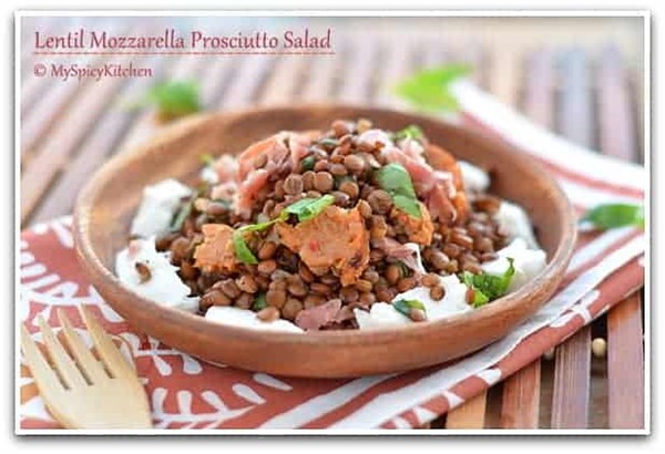 Lentil salad with mozzarella & prosciutto 