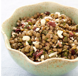 Lentil salad with olives, mint, and feta
