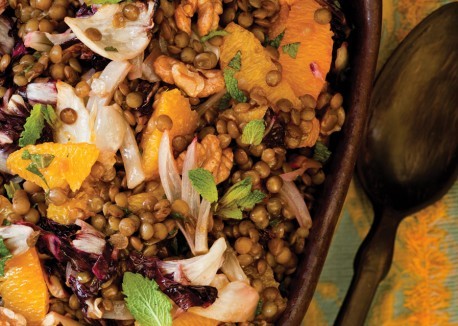 Lentil salad with roasted oranges and radicchio