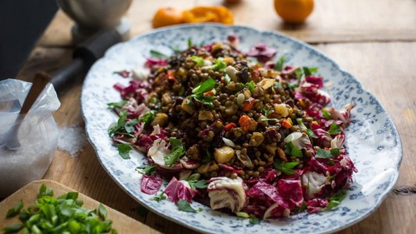 Lentil salad with roasted vegetables