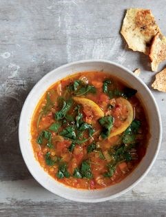 Lentil soup with carrots, lemon & greens