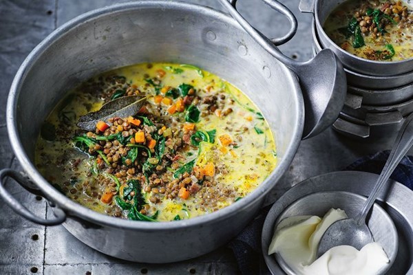 Lentil soup with creme fraiche