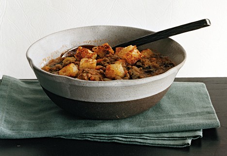 Lentil soup with Italian sausage and escarole