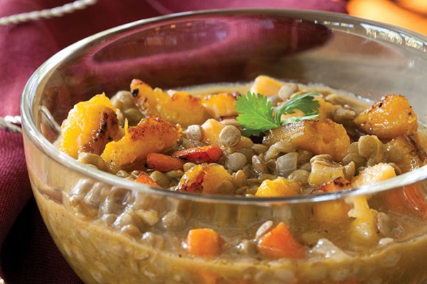 Lentil soup with plantains