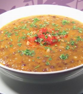 Lentil soup with spicy salsa