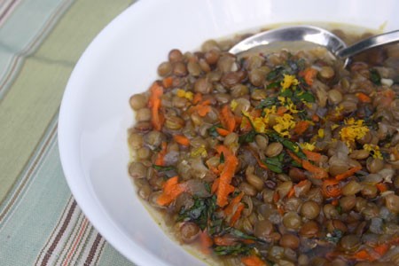Lentil Swiss chard soup with orange zest (La soupe de lentilles et blettes au zeste d'orange)