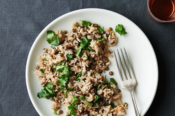 Lentils and basmati with tamarind, coconut, cilantro and black caraway