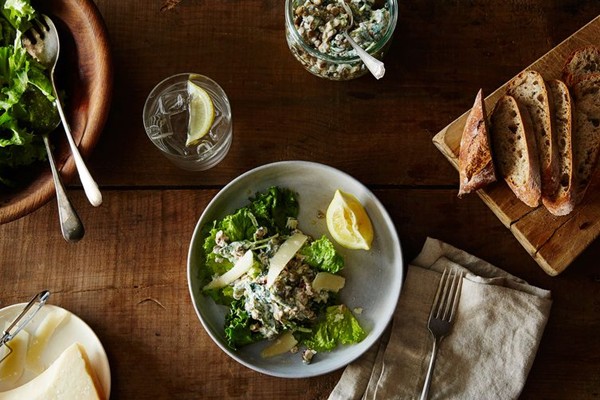 Lentils folded into yogurt, spinach, and basil