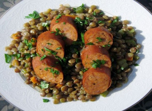 Lentils with andouille sausage