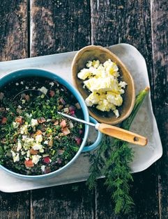 Lentils with chard, dill and feta